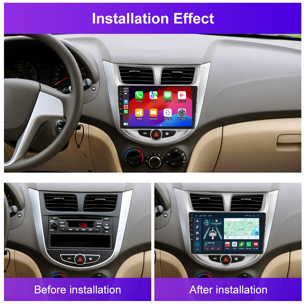 Navigatie dedicata Hyundai Accent | Solaris I Verna (2010-2016) 2GB RAM 32GB ROM, Android 14, Carplay si Android Auto, cooler racire, ecran HD 9 inch