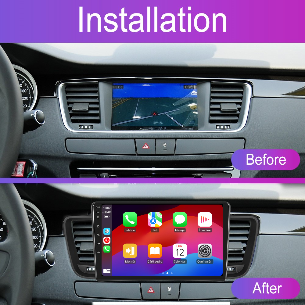 Navigatie dedicata Peugeot 508 (2011-2018) 2GB RAM 32GB ROM, Android 14, Carplay si Android Auto, cooler racire, ecran HD 9 inch