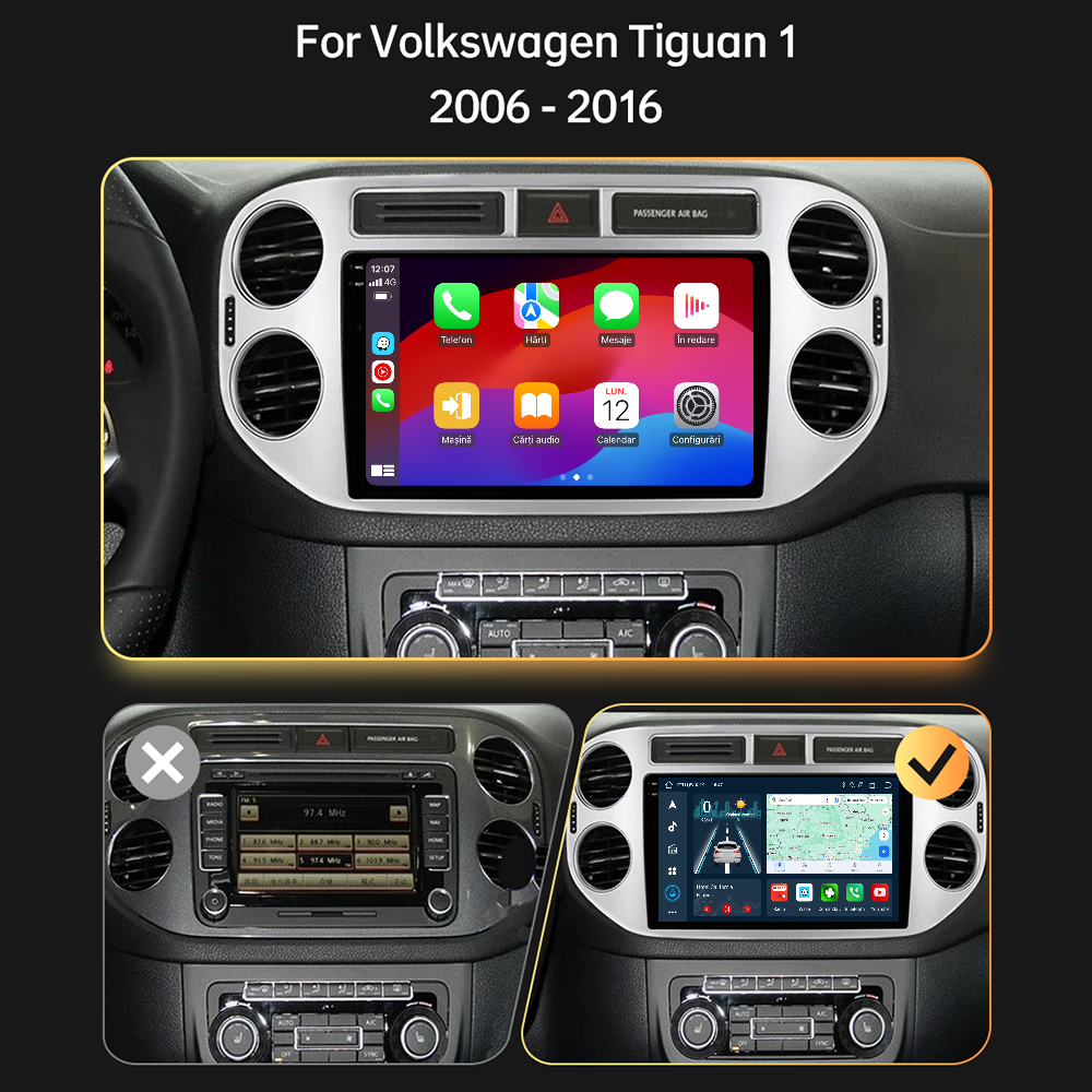 Navigatie dedicata Volkswagen Tiguan (2006-2016) 2GB RAM 32GB ROM, Android 14, Carplay si Android Auto, cooler racire, ecran HD 9 inch