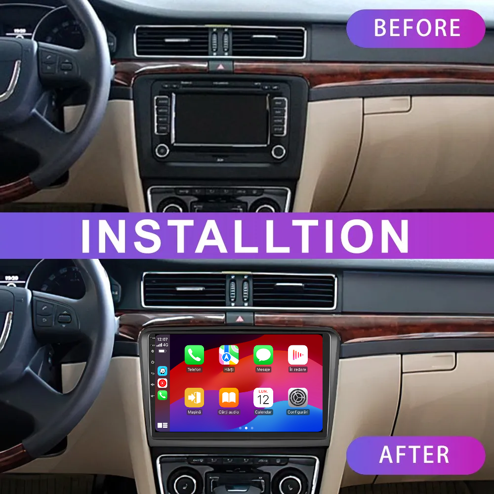 Navigatie dedicata Skoda Superb 2 (2009-2013) 2GB RAM 32GB ROM, Android 14, Carplay si Android Auto, cooler racire, ecran HD 10.1 inch