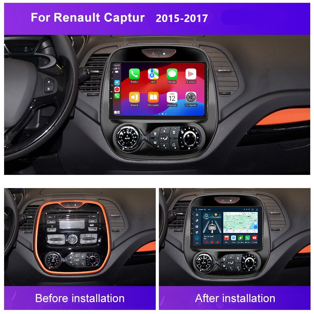 Navigatie dedicata Renault Captur (2015-2017) cu Android 14, 4 GB RAM 64 GB ROM, OCTA-CORE, Carplay si Android auto, Slot SIM 4G, ventilator de racire activ, ecran 9 inch HD