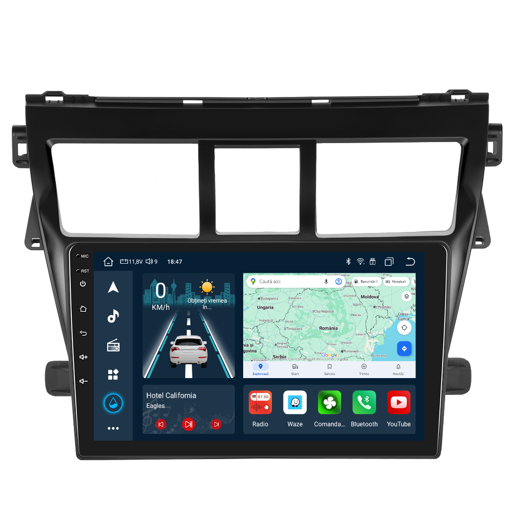 Navigatie dedicata Toyota Yaris (2007-2012) cu Android 14, 4 GB RAM 64 GB ROM, OCTA-CORE, Carplay si Android auto, Slot SIM 4G, ventilator de racire activ, ecran 9 inch HD
