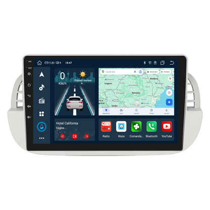 Navigatie dedicata FIAT 500 (2007-2015) cu Android 14, 4 GB RAM 64 GB ROM, OCTA-CORE, Carplay si Android auto, Slot SIM 4G, ventilator de racire activ, ecran 9 inch HD