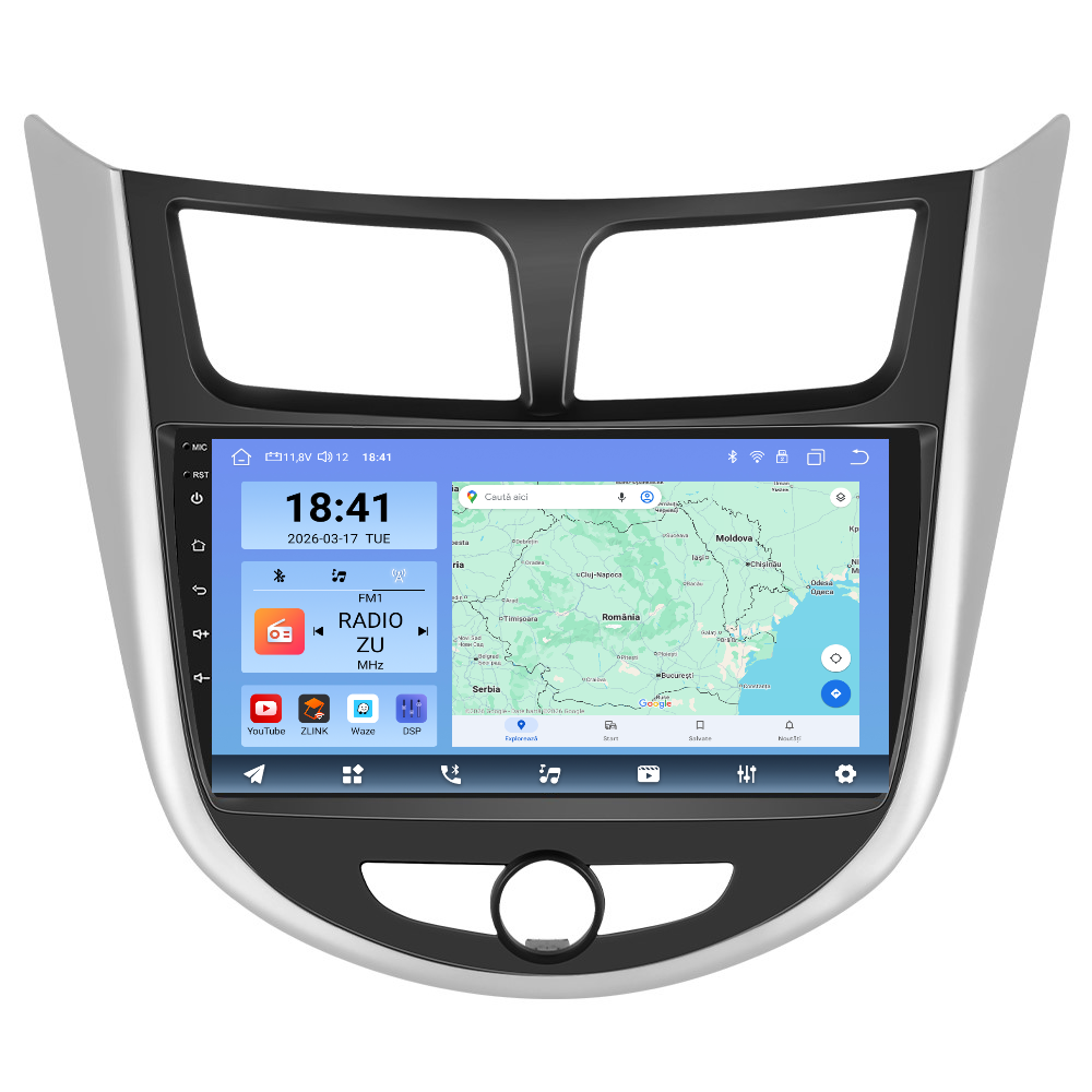Navigatie dedicata Hyundai Accent (2010-2016) Android 14, 8 GB RAM 128 GB ROM, OCTA-CORE 2.0Mhz, Carplay si Android auto, Slot SIM 4G, ventilator de racire activ, ecran 9 inch HD