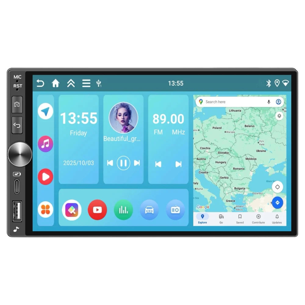 Navigație Auto 2DIN Universală 4GB+128GB cu Android, ecran 7 Inch INCELL HD, CarPlay Wireless, Android Auto Wireless, DSP Audio, GPS, Bluetooth și WiFi