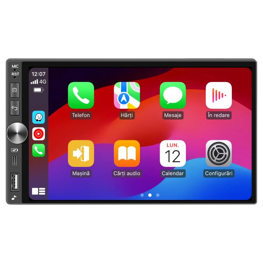 Navigație Auto 2DIN Universală 4GB+128GB cu Android, ecran 7 Inch INCELL HD, CarPlay Wireless, Android Auto Wireless, DSP Audio, GPS, Bluetooth și WiFi