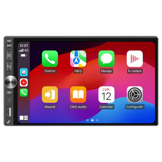 Navigație Auto 2DIN Universală 4GB+128GB cu Android, ecran 7 Inch INCELL HD, CarPlay Wireless, Android Auto Wireless, DSP Audio, GPS, Bluetooth și WiFi